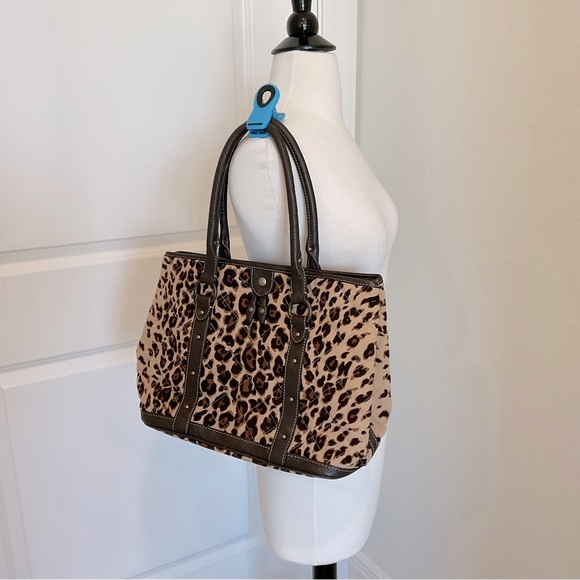 J. Crew Tote leopard print quilted canvas with leather tassel accents - Picture 2 of 16